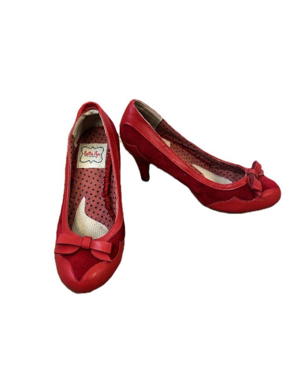 Bettie Page Flocked Bow Accent Red Heels Pinup 7
